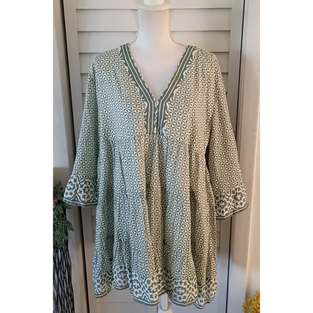 Shore Ophelia Mini Dress Green Flared Sleeves Fully Lined Festival Dress S